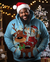Men's Plus Size Santa Riding Elk Zip Hoodie